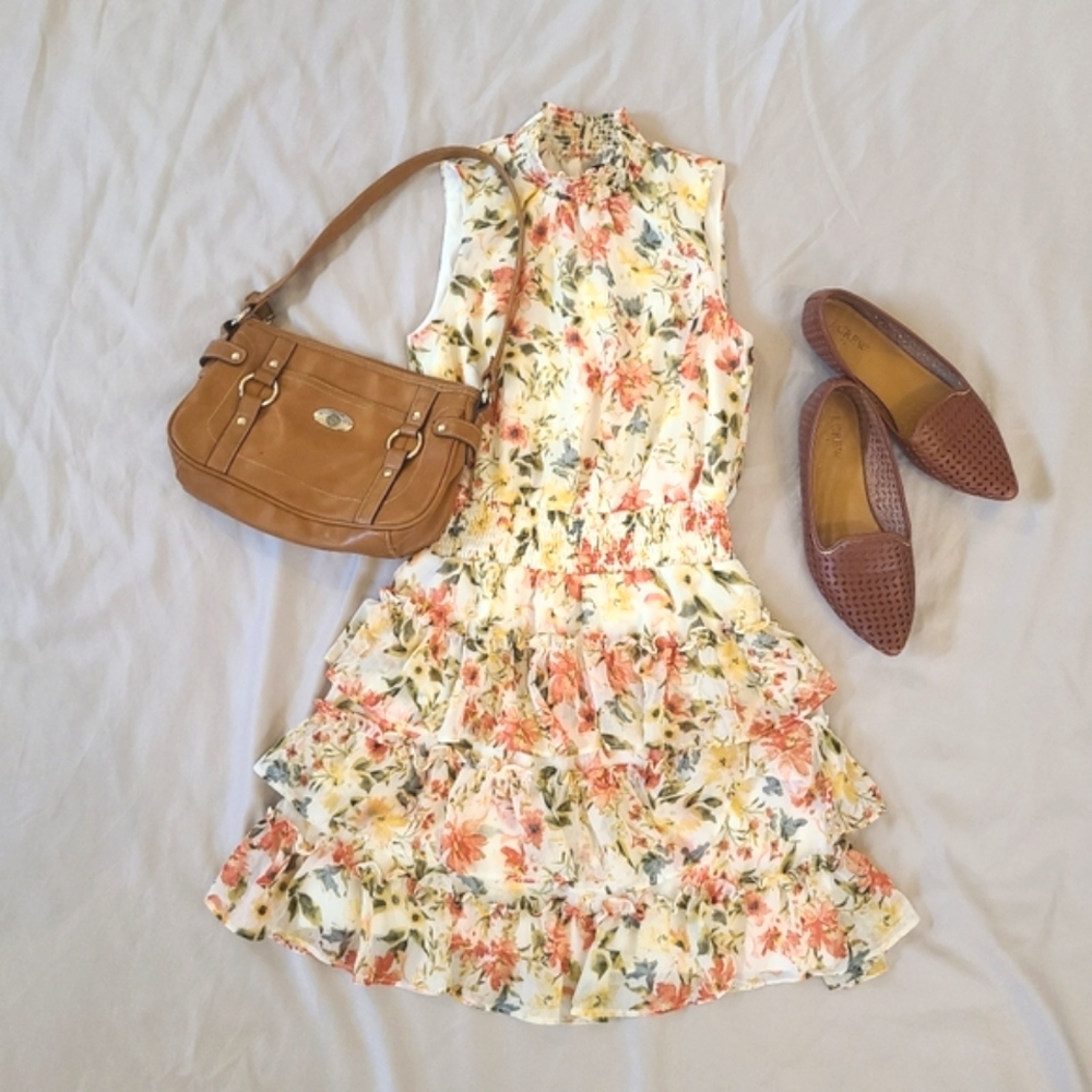 Womans 1 State Sleaveless Floral Mini Dress Halter Neck Ruffles Size XS